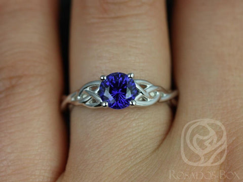 Cassidy 6mm 14kt Gold Blue Sapphire Celtic Love Knot Triquetra Round Solitaire Ring - Rosados Box