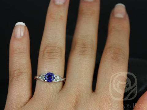 Cassidy 6mm 14kt Gold Blue Sapphire Celtic Love Knot Triquetra Round Solitaire Ring - Rosados Box