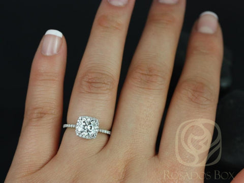 1.30ct Catalina 6.5mm 14kt Moissanite Diamond Dainty Cushion Halo Ring - Rosados Box