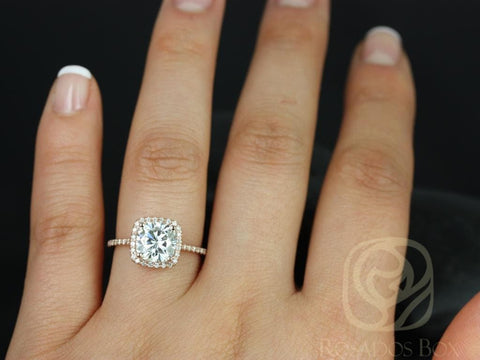 2ct Catalina 7.5mm 14kt Rose Gold Moissanite Diamond Minimalist Cushion Halo Ring,Dainty Cushion Halo Ring,Cushion Engagement Ring