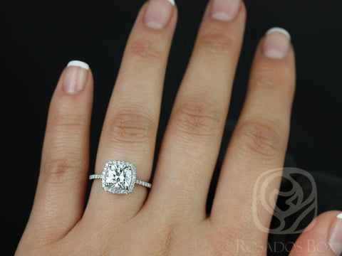 2ct Catalina 7.5mm 14kt Moissanite Diamond Dainty Cushion Halo Ring - Rosados Box