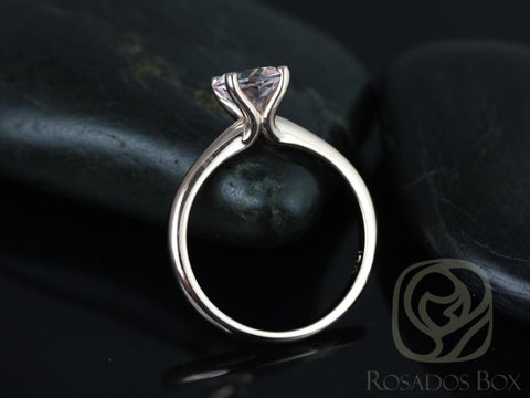 Ready to Ship Alberta 7mm 14kt Rose Gold Morganite Minimalist Cathedral Tulip Round Solitaire Engagement Ring