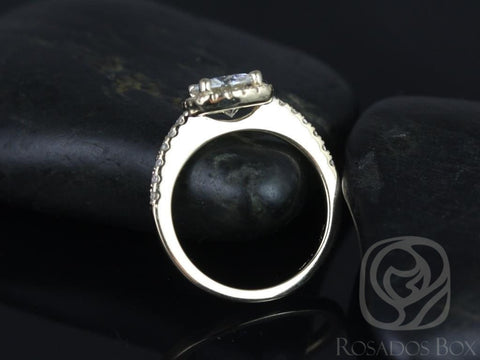 Barra 7mm 14kt Gold Round Moissanite Diamonds Thin Cushion Halo Engagement Ring - Rosados Box