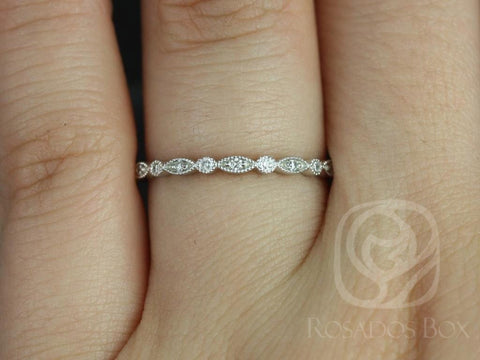 Gwen 14kt Gold WITH Milgrain Art Deco Diamond HALFWAY Eternity Ring - Rosados Box