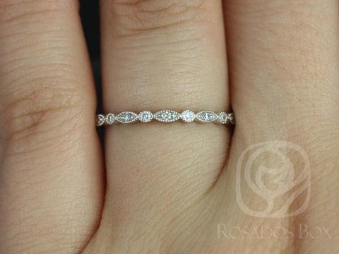 Rosados Box Ready to Ship Ultra Petite Gwen 14kt White Gold Dainty Art Deco WITH Milgrain Diamonds HALFWAY Eternity Band Ring