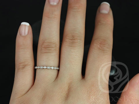 Rosados Box Ready to Ship Ultra Petite Gwen 14kt White Gold Dainty Art Deco WITH Milgrain Diamonds HALFWAY Eternity Band Ring