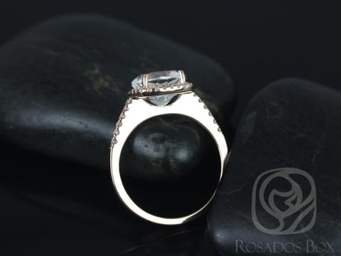 Ready to Ship Barra 9mm 14kt Rose Gold Round White Topaz and Diamonds Cushion Halo Engagement Ring