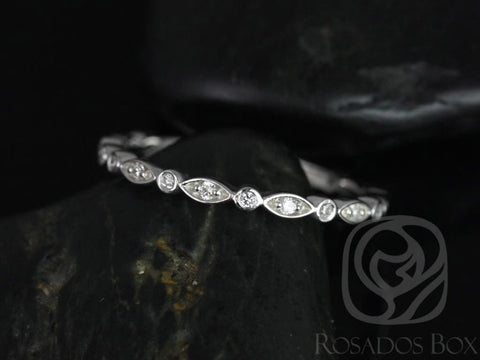 Ultra Petite Gwen 14kt White Gold Diamond Vintage WITHOUT Milgrain ALMOST Eternity Ring Stack Ring - Rosados Box