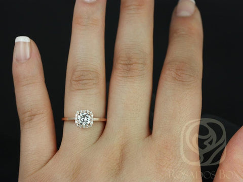 0.75ct Bella 6mm 14kt Moissanite Diamond Cushion Halo Ring - Rosados Box