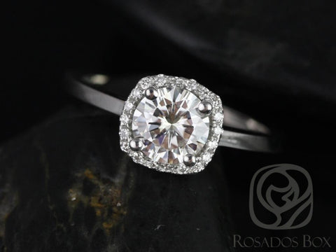 0.75ct Bella 6mm 14kt Moissanite Diamonds Cushion Halo Ring - Rosados Box