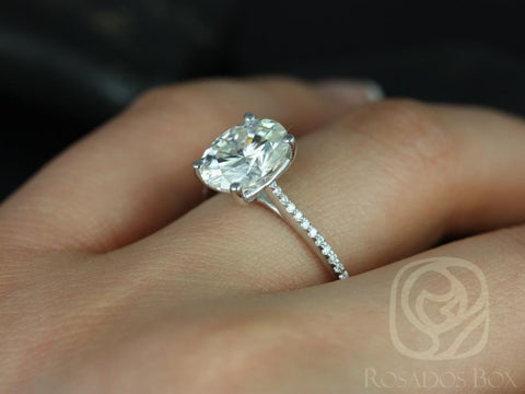 3cts Blake 10x8mm 14kt Gold Moissanite Diamond Pave Oval Solitaire with Accents Ring - Rosados Box
