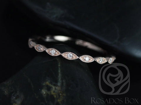 Ultra Petite Leah 14kt WITH Milgrain Diamond ALMOST Eternity Ring,Art Deco Ring,Unique Wedding Ring,Dainty Leaf Ring,Petite Diamond Ring