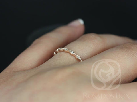 Ultra Petite Leah 14kt WITH Milgrain Diamond ALMOST Eternity Ring,Art Deco Ring,Unique Wedding Ring,Dainty Leaf Ring,Petite Diamond Ring