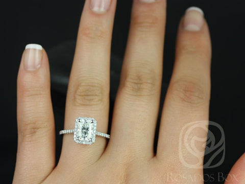 Brianna 8x6mm 14kt White Gold Radiant Forever One Moissanite Diamonds Halo Engagement Ring - Rosados Box