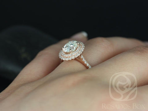 1.50ct Cara 8x6mm 14kt Rose Gold Moissanite Diamond Dainty Minimalist Pave Oval Double Halo Engagement Ring