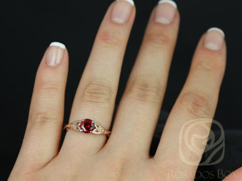 Cassidy 6mm 14kt Solid Rose Gold Round Ruby Celtic Love Knot Triquetra Engagement Ring - Rosados Box