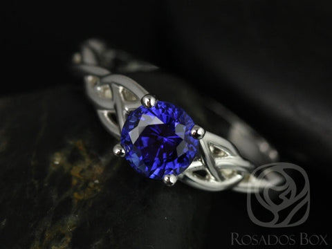Cassidy 6mm 14kt Gold Blue Sapphire Celtic Love Knot Triquetra Round Solitaire Ring - Rosados Box