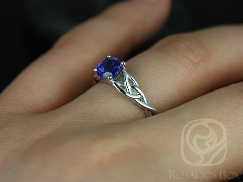Cassidy 6mm 14kt Gold Blue Sapphire Celtic Love Knot Triquetra Round Solitaire Ring - Rosados Box