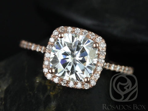 2ct Catalina 7.5mm 14kt Rose Gold Moissanite Diamond Minimalist Cushion Halo Ring,Dainty Cushion Halo Ring,Cushion Engagement Ring