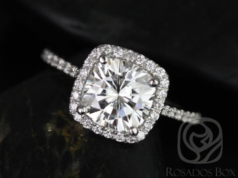 2ct Catalina 7.5mm 14kt Moissanite Diamond Dainty Cushion Halo Ring - Rosados Box