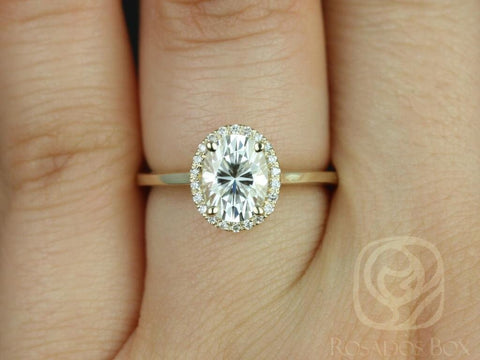 Celeste 8x6mm 14kt Yellow Gold Oval Moissanite Diamonds Pave Halo Engagement Ring