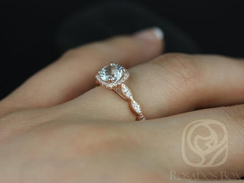 Christie 6mm 14kt Gold Aquamarine Diamond WITH Milgrain Art Deco Cushion Halo Ring - Rosados Box