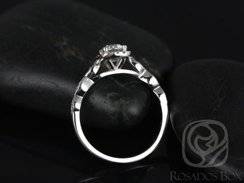 3/4ct Christie 14kt Solid White Gold Round Diamond Art Deco Vintage Pave Cushion Halo WITH Milgrain Engagement Ring - Rosados Box