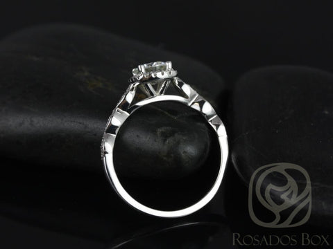 0.75ct Christie 6mm 14kt WITH Milgrain Moissanite Diamond Cushion Halo Ring - Rosados Box