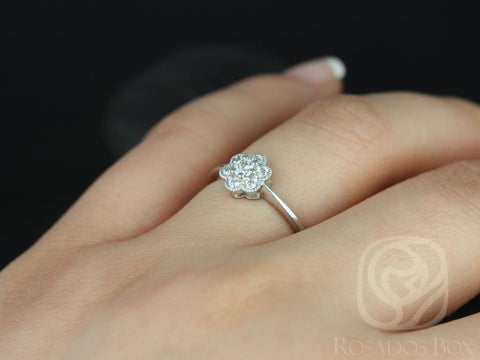 Ready to Ship Daisy 18kt White Gold WITH Milgrain Diamond Flower Cluster Ring, Rosados Box - Rosados Box