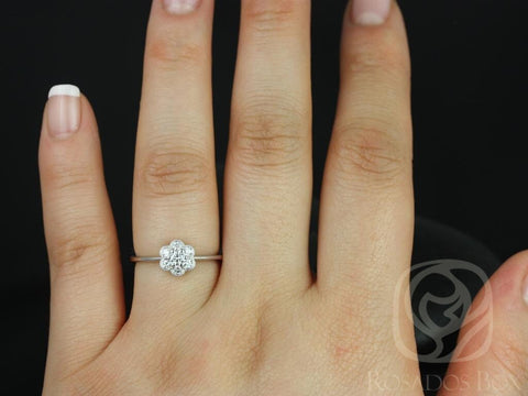 Ready to Ship Daisy 18kt White Gold WITH Milgrain Diamond Flower Cluster Ring, Rosados Box - Rosados Box