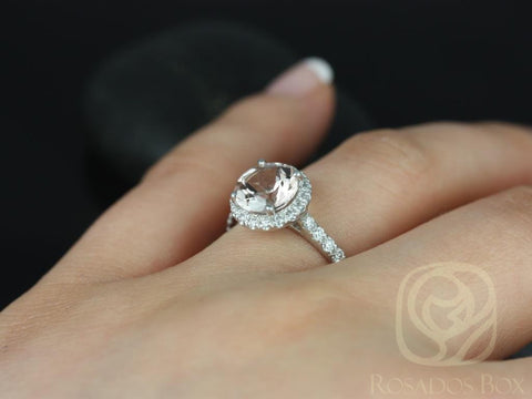 Ready to Ship Dana 8mm 14kt White Gold Morganite Diamonds Round Halo Ring - Rosados Box