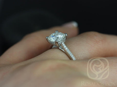 Danielle 7.5mm 14kt White Gold Cushion Forever One Moissanite Diamond Dainty Art Deco Solitaire Cushion Engagement Ring - Rosados Box