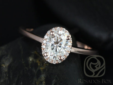 1ct Celeste 7x5mm 14kt Gold Moissanite Diamond Dainty Oval Halo Ring - Rosados Box