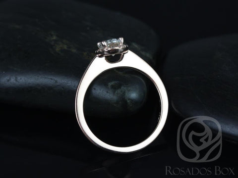 1ct Celeste 7x5mm 14kt Gold Moissanite Diamond Dainty Oval Halo Ring - Rosados Box