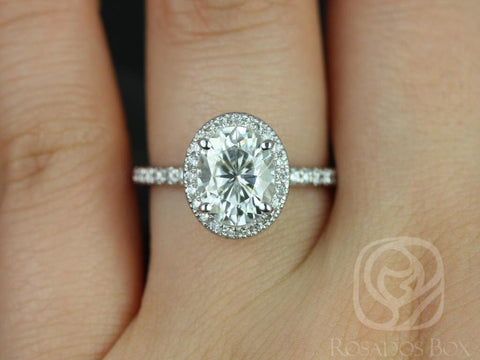 2ct Chantelle 9x7mm 14kt Gold Moissanite Diamond Non-Cathedral Oval Halo Ring - Rosados Box