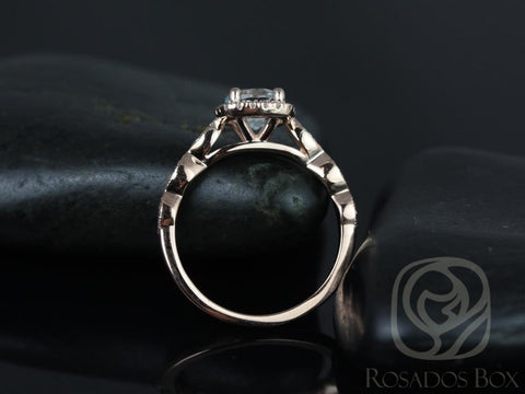 Christie 6mm 14kt Gold Aquamarine Diamond WITH Milgrain Art Deco Cushion Halo Ring - Rosados Box