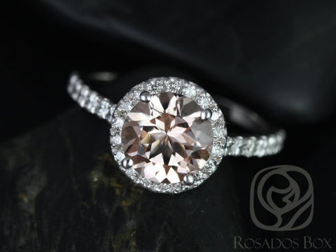 Ready to Ship Dana 8mm 14kt White Gold Morganite Diamonds Round Halo Ring - Rosados Box