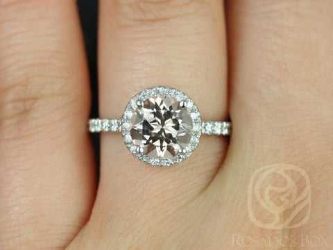 Ready to Ship Dana 8mm 14kt White Gold Morganite Diamonds Round Halo Ring - Rosados Box