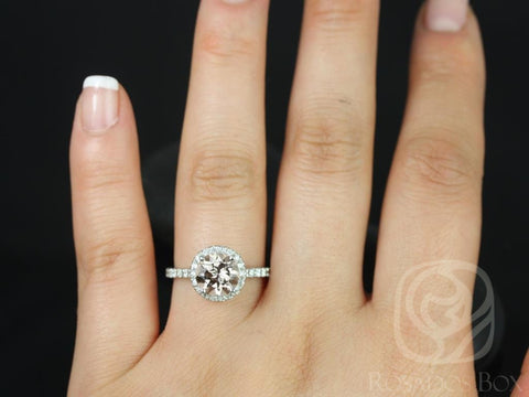Ready to Ship Dana 8mm 14kt White Gold Morganite Diamonds Round Halo Ring - Rosados Box