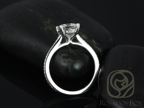 Danielle 7.5mm 14kt White Gold Cushion Forever One Moissanite Diamond Dainty Art Deco Solitaire Cushion Engagement Ring - Rosados Box