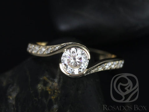 0.60ct Odala 5.5mm 14kt Gold Moissanite Diamond Bypass Round Engagement Ring - Rosados Box