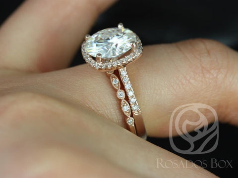 3.60ct Barra 10mm & Gwen 14kt Moissanite Diamond Cushion Halo Bridal Set - Rosados Box