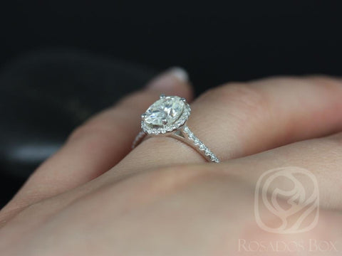 1.50cts Ready to Ship Rebecca 8x6mm 14kt White Gold Moissanite Diamond Oval Halo Ring
