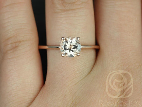 Ready to Ship Skinny Alberta 7mm 14kt WHITE Gold Round Morganite Dainty Round Solitaire Engagement Ring,Rosados Box