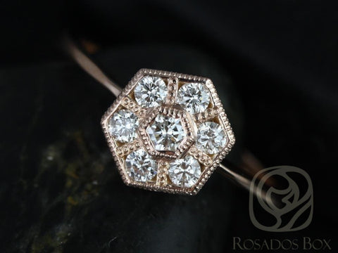 Mosaic 14kt Rose Gold Vintage Hexagon WITH Milgrain Diamonds Dainty Unique Cluster Ring
