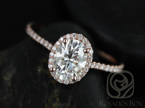 1.50ct Rachel 8x6mm 14kt Gold Moissanite Diamonds Oval Halo Engagement Ring - Rosados Box