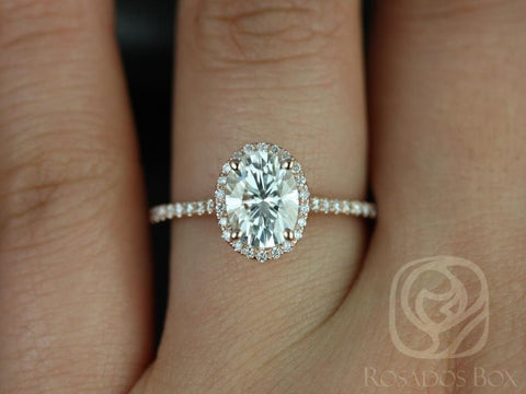 1.50ct Rachel 8x6mm 14kt Gold Moissanite Diamonds Oval Halo Engagement Ring - Rosados Box