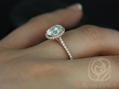 1.50ct Rachel 8x6mm 14kt Gold Moissanite Diamonds Oval Halo Engagement Ring - Rosados Box