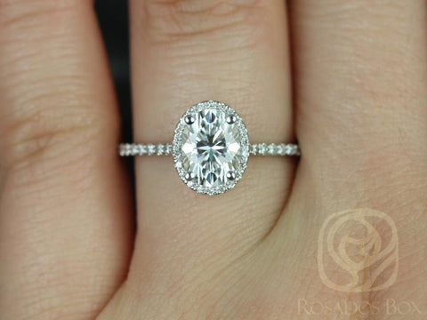 1.50cts Ready to Ship Rebecca 8x6mm 14kt White Gold Moissanite Diamond Oval Halo Ring