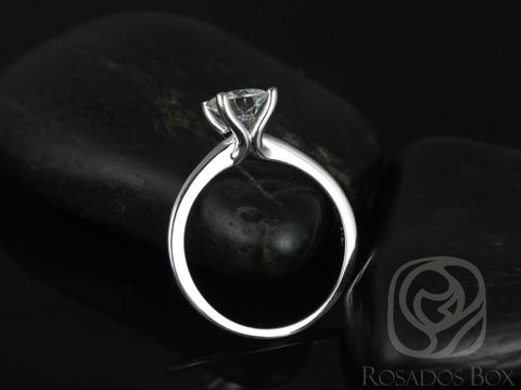 1.25ct Skinny Alberta 7mm 14kt Moissanite Dainty Round Solitaire Ring - Rosados Box